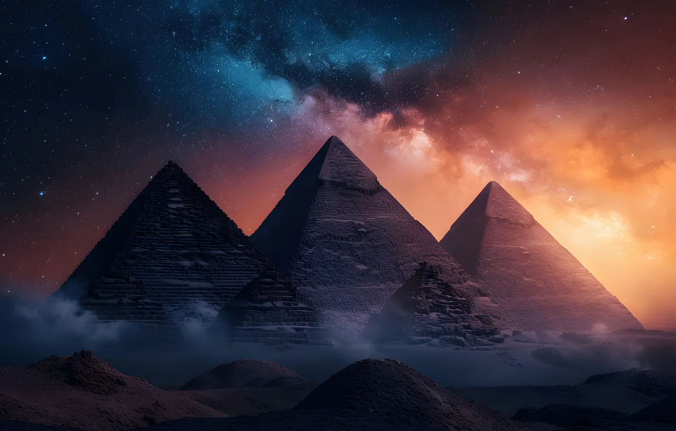 Фото обои World, Egypt, Milky Way, Aesthetic, The Great Pyramid of Giza, Ancient architecture