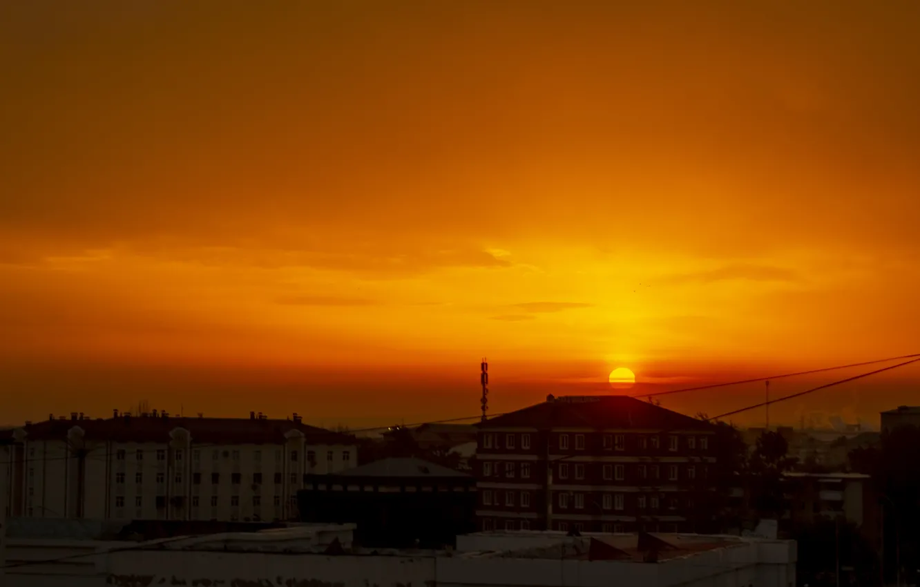 Фото обои Солнце, Восход, Город, Утро, Рассвет, Пейзаж, Sun, Sunrise