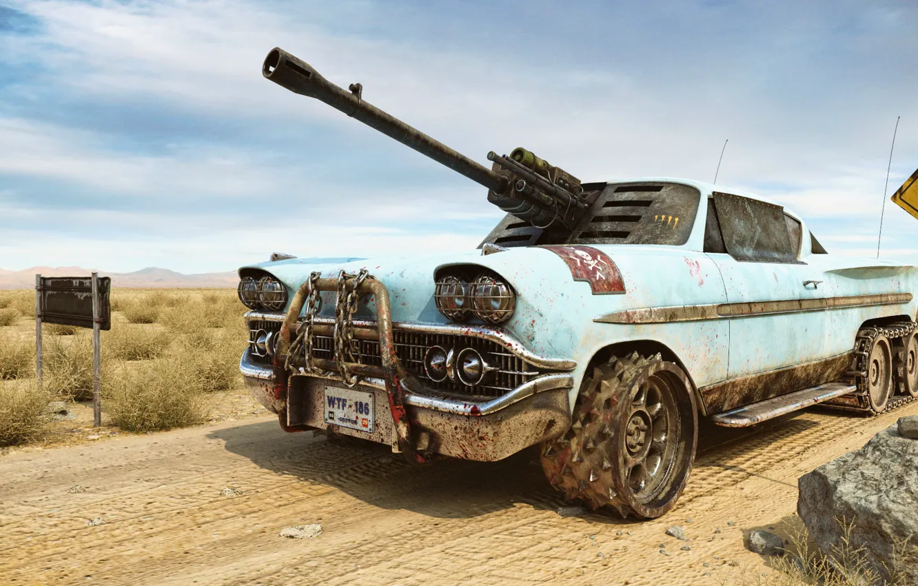 Фото обои транспорт, знак, автомобиль, орудие, WTF-186