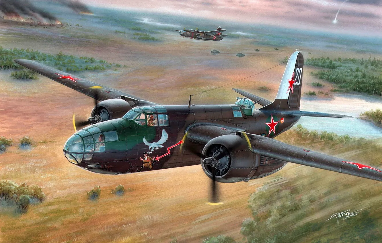 Фото обои бомбардировщик, ВВС РККА, A-20 Havoc/DB-7Boston, A-20B/C Boston, Ленд-лиз, Douglas A-20