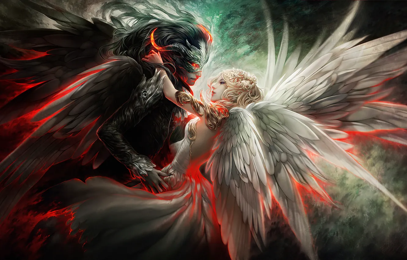 Фото обои крылья, devil, angel, dance