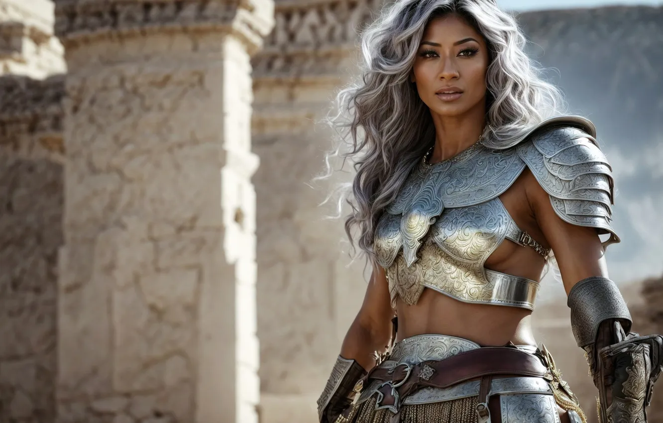Фото обои девушка, доспехи, древность