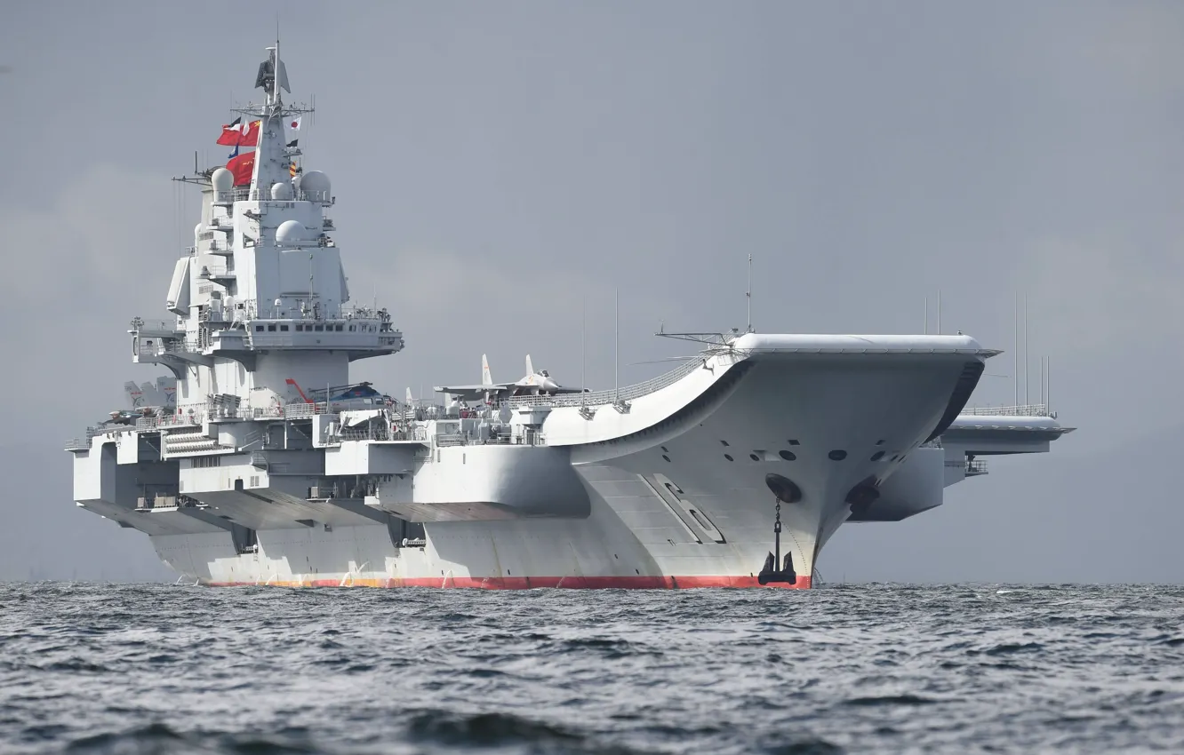 Фото обои Море, Волны, Истребитель, Авианосец, Якорь, ВМС КНР, Shenyang J-15, Ляонин (16)