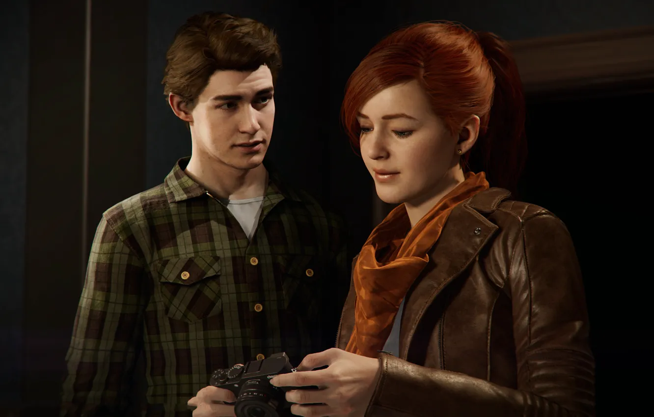 Фото обои Игра, Фотоаппарат, Рыжая, Marvel, Game, Comics, Peter Parker, Питер Паркер