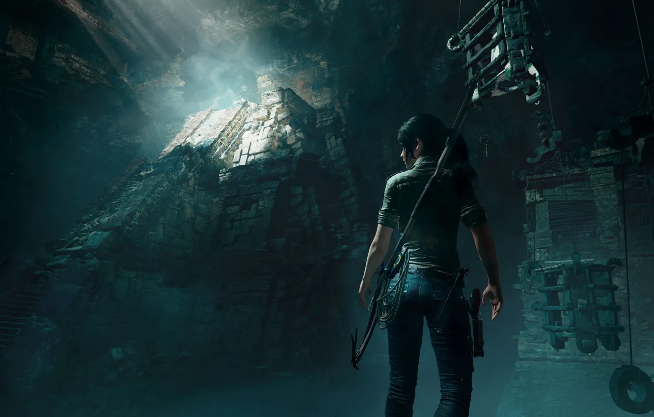 Фото обои Tomb Raider, Лара Крофт, гробница, Shadow of the Tomb Raider, свет солца
