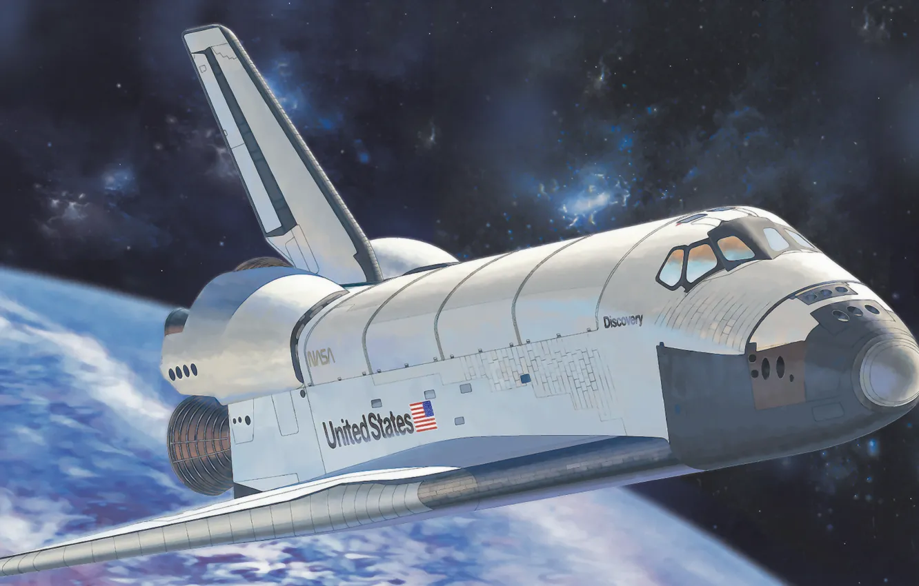 Фото обои space, art, painting, aviation, Space Shuttle Orbiter