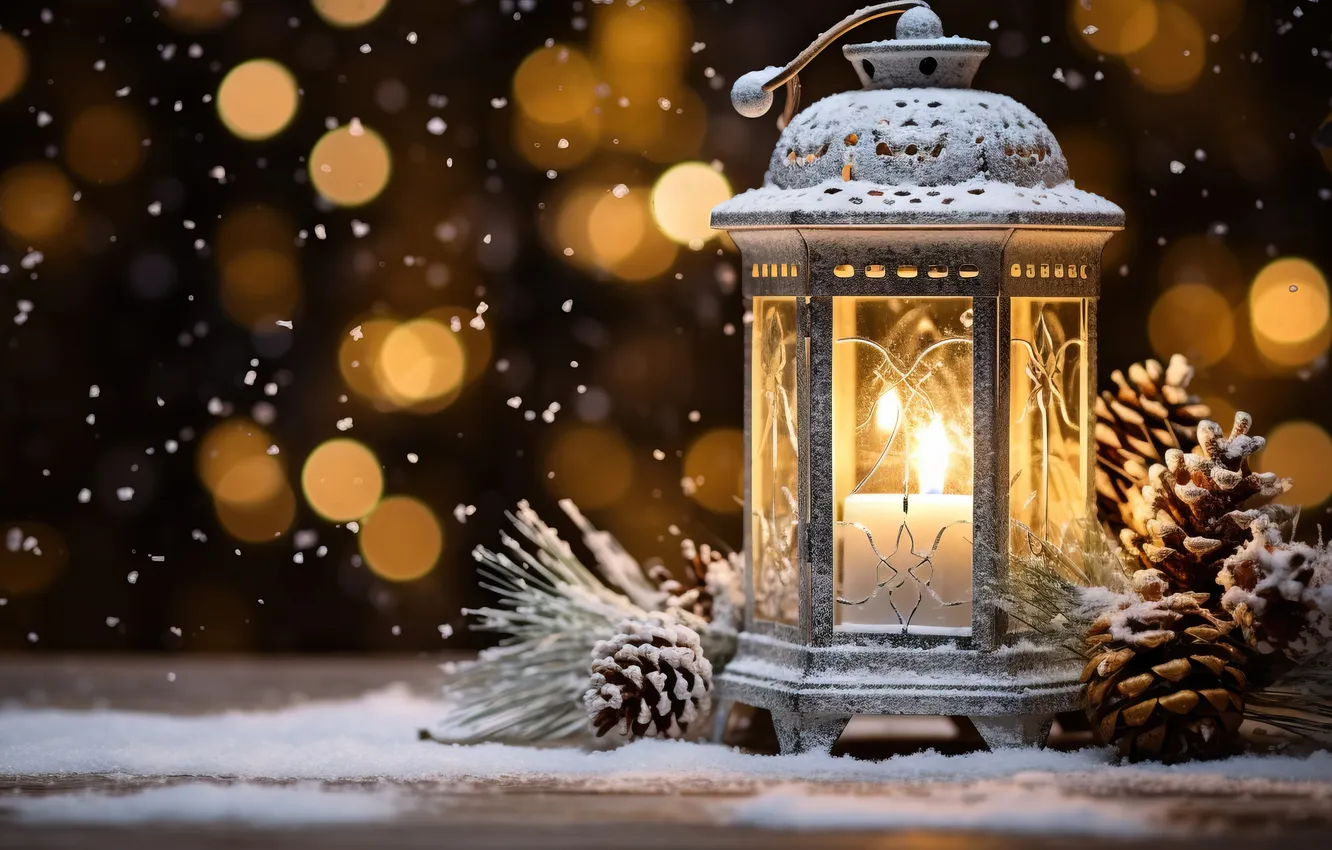 Фото обои зима, снег, ночь, Рождество, фонарь, Новый год, Christmas, night