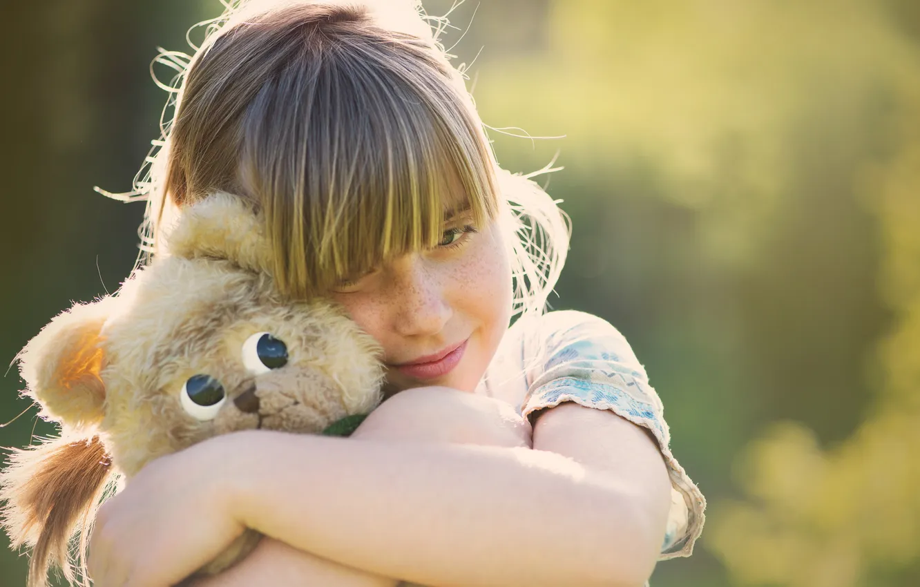 Фото обои дети, игрушка, мишка, девочка
