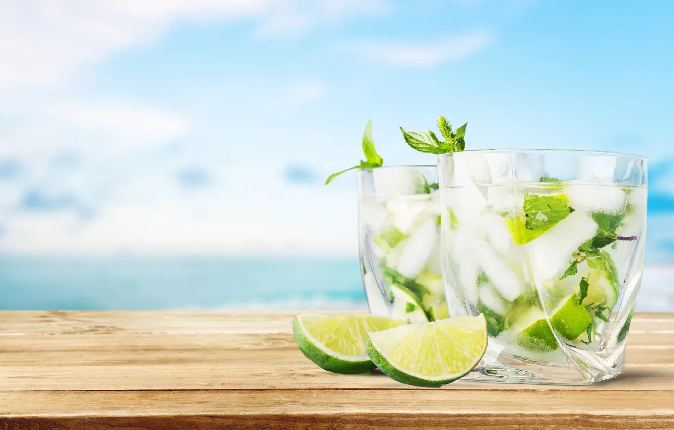 Фото обои коктейль, summer, beach, fresh, sea, paradise, drink, mojito