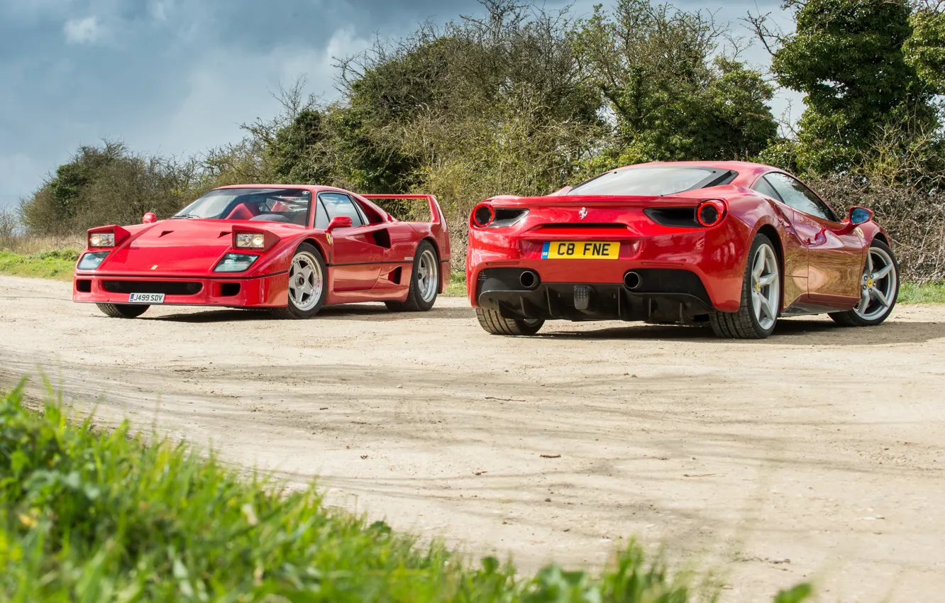 Фото обои дорога, фон, Феррари, Ferrari, F40, GTB, 488