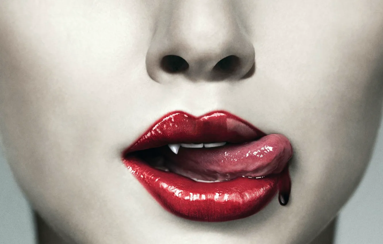 Фото обои язык, губы, вампир, зубки