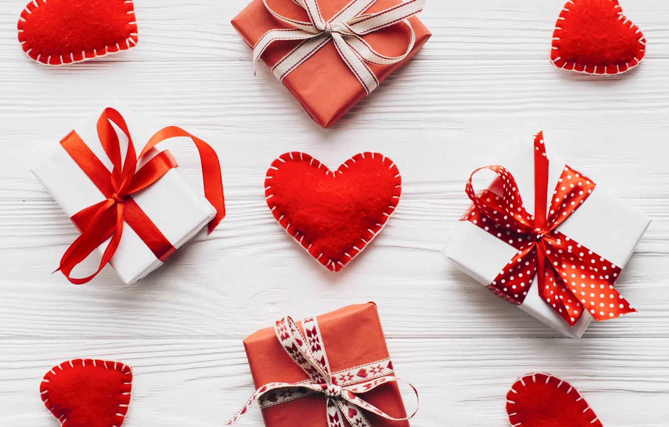 Фото обои праздник, подарки, сердечки, hearts, декор, День Святого Валентина, gift, boxes