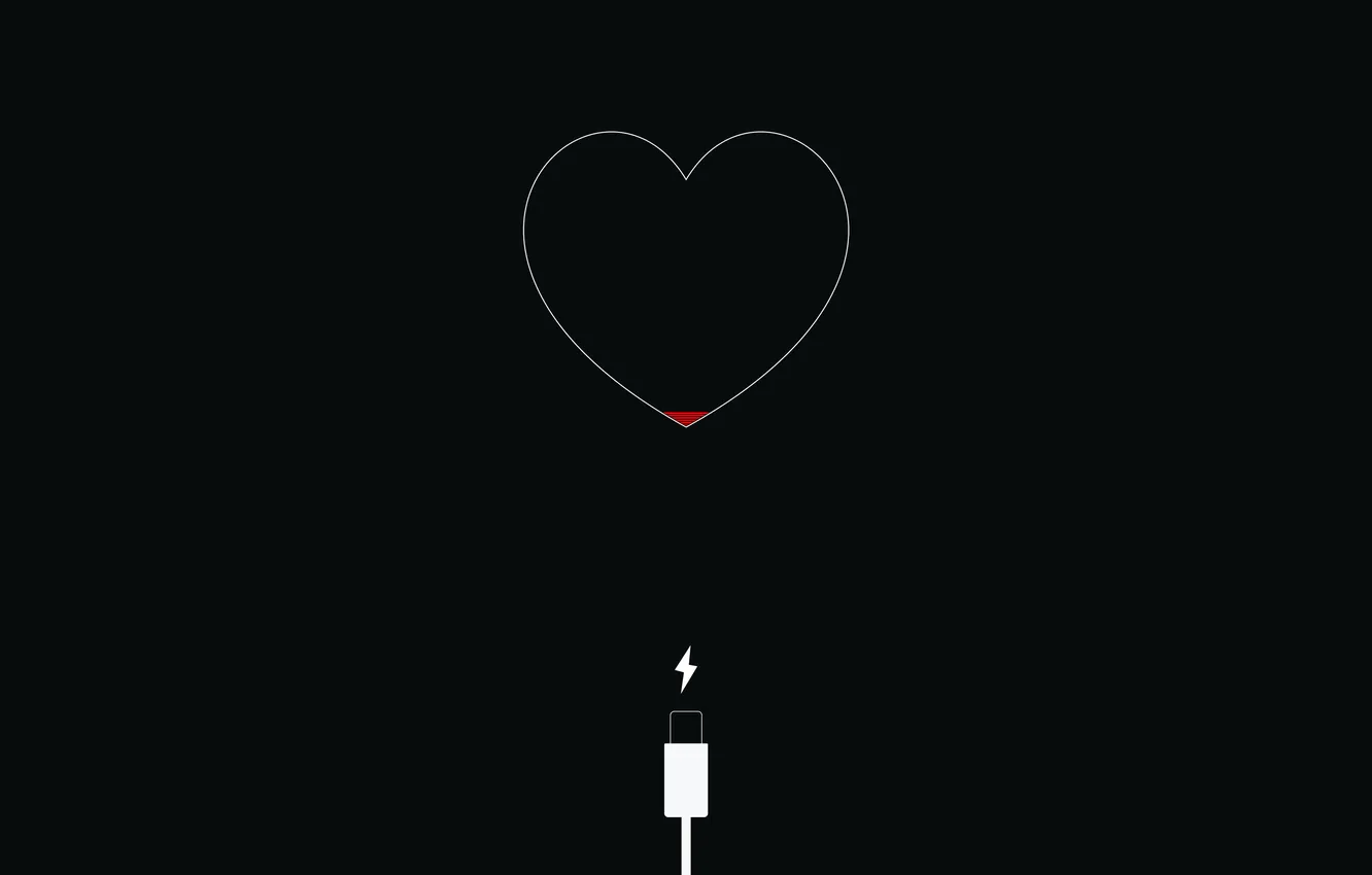 Фото обои сердце, минимализм, зарядка, minimalism, heart, тёмный фон, dark background, charging