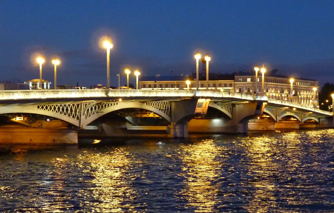 Фото обои красота, мосты, ночной город, подсветка мостов