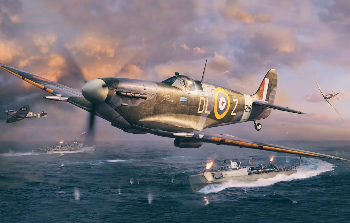 Фото обои истребитель, Великобритания, истребитель-перехватчик, Supermarine, Raf, Spitfire Mk.Vc, Piotr Forkasiewicz