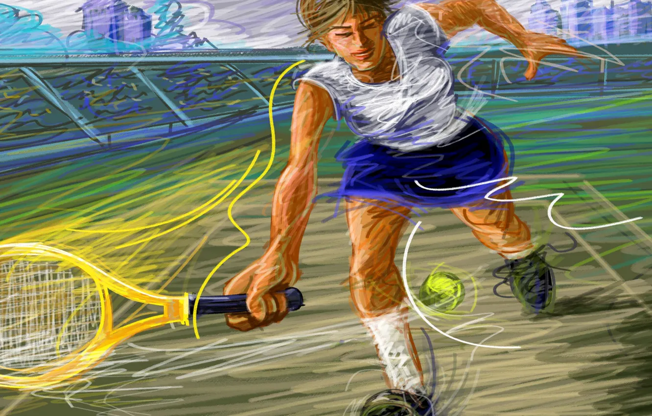 Фото обои рисунок, мяч, вектор, ракетка, удар, стадион, теннис, корт