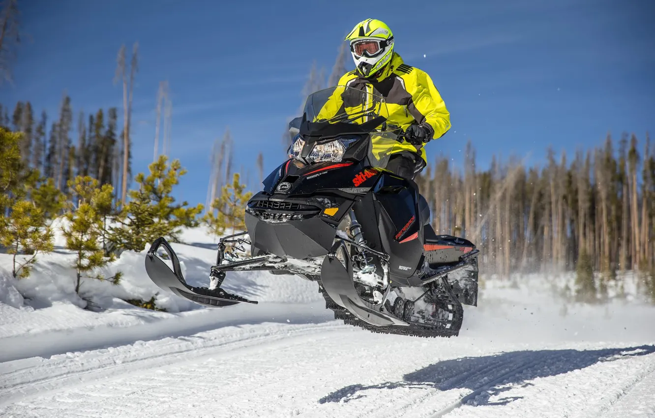 Фото обои Прыжок, Чёрный, Snowmobile, Ski Doo