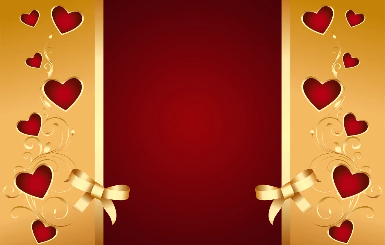 Фото обои фон, сердечки, red, golden, love, background, romantic, hearts