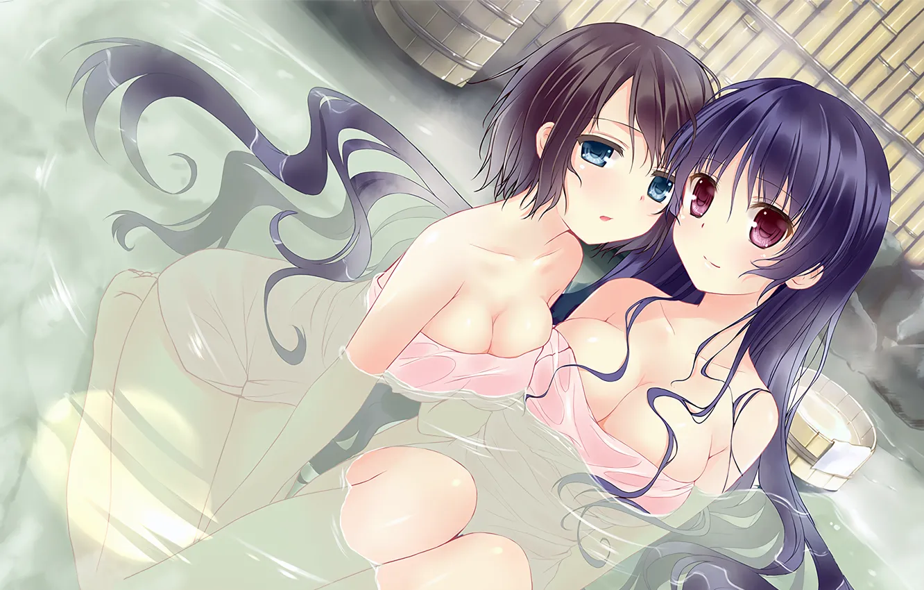 Фото обои sexy, cleavage, long hair, girls, boobs, anime, water, blue eyes