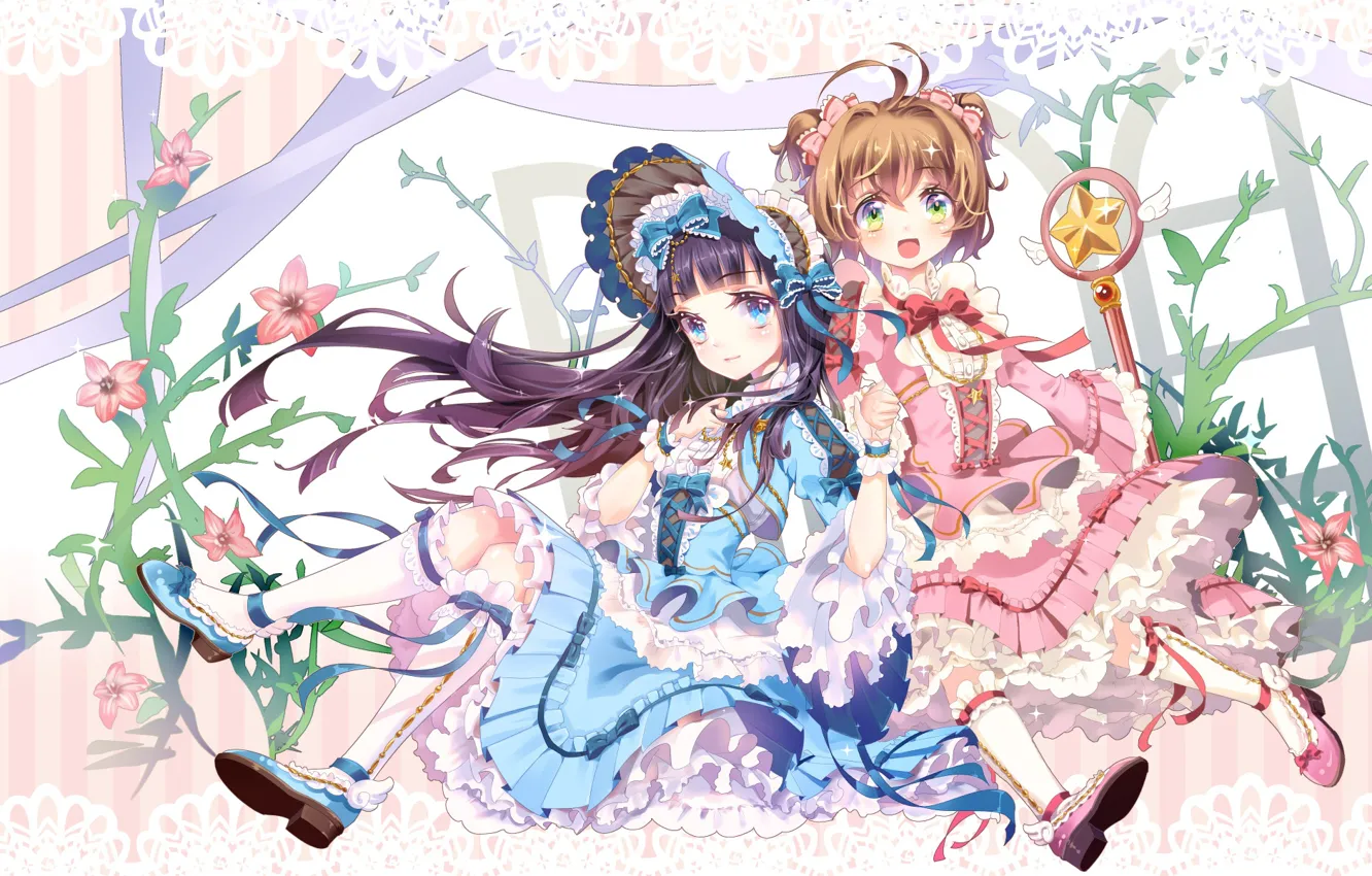 Фото обои девочки, крылья, ангел, аниме, арт, девочка, Card Captor Sakura, Сакура - собирательница карт