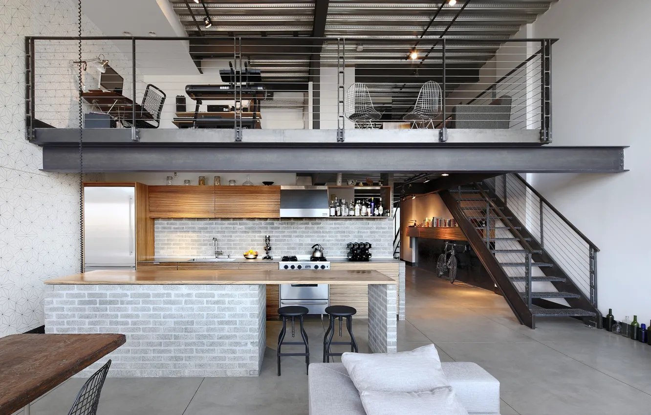 Фото обои стиль, интерьер, кухня, столовая, жилое пространство, лофт, Industrial Loft