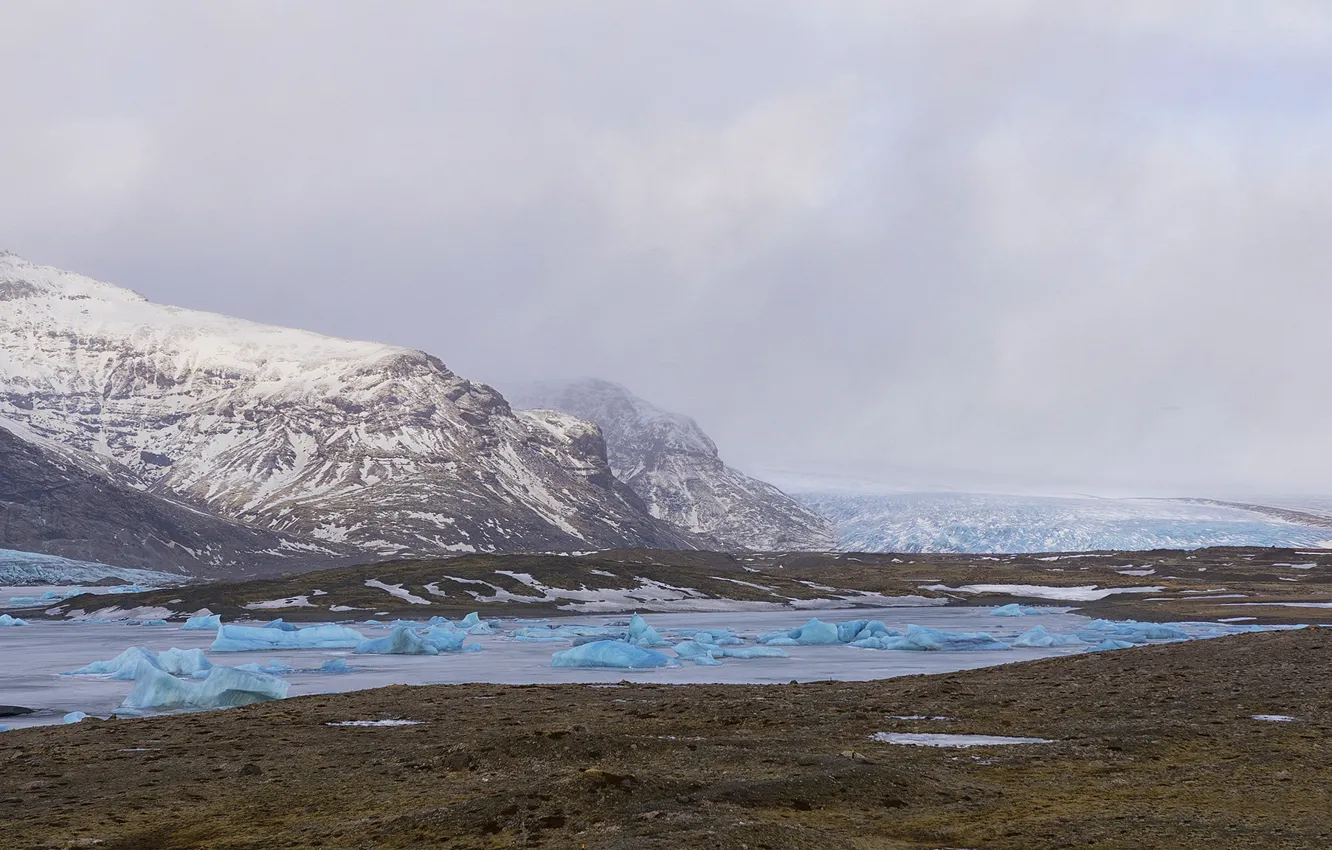 Фото обои Исландия, Southeast Iceland, Fjallsarlon glacier lagoon