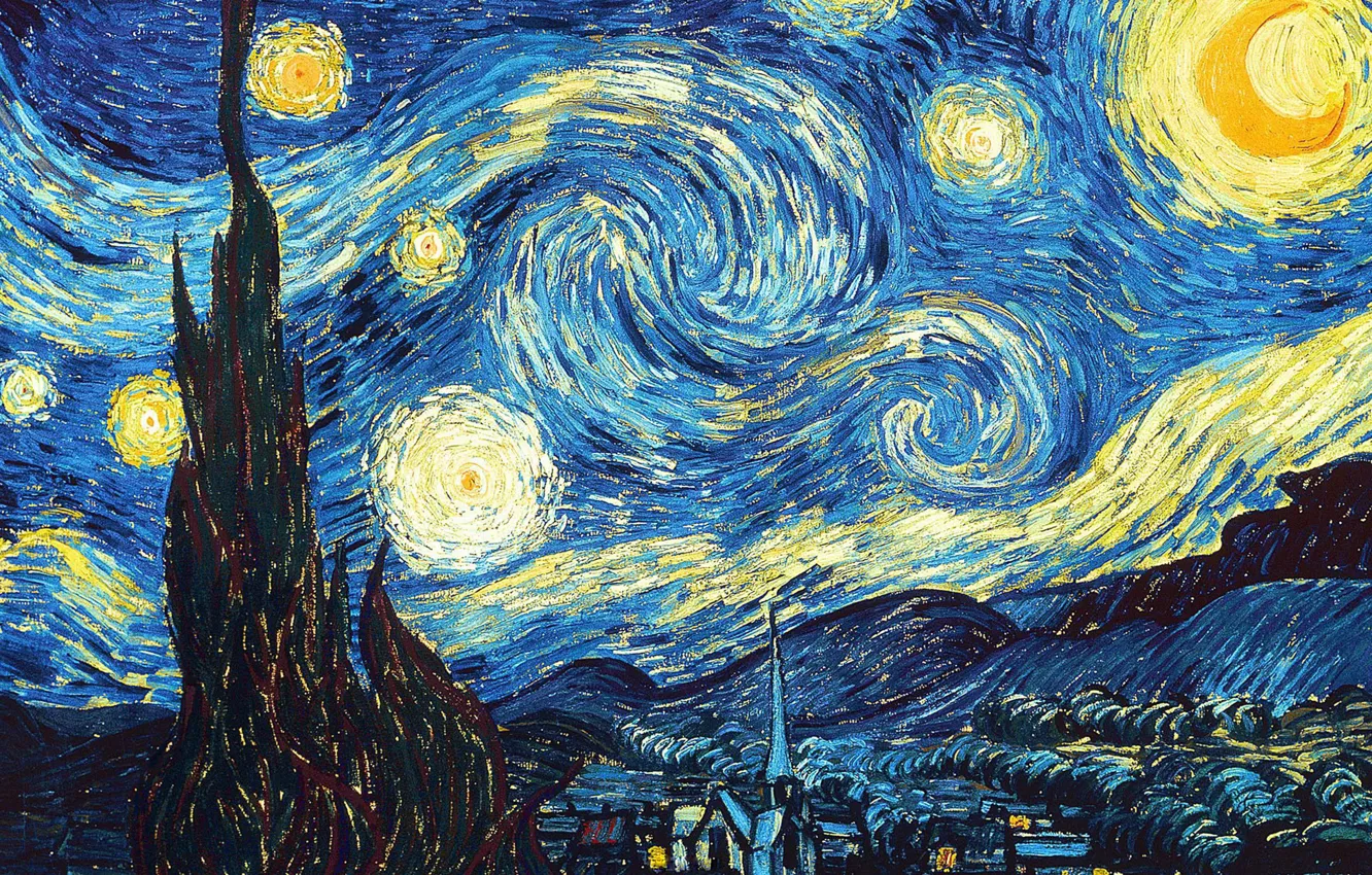 Фото обои Картина, Звездная ночь, ван Гога