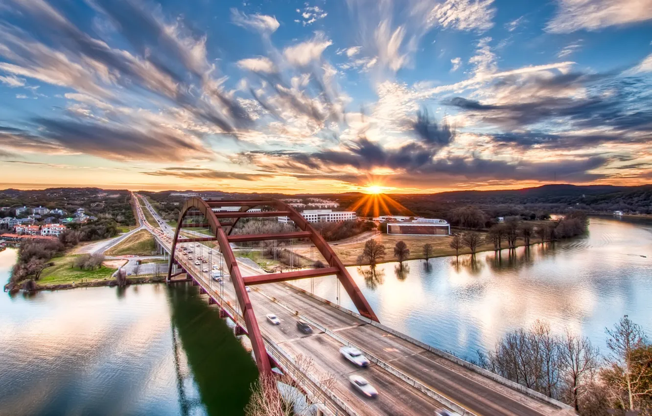 Фото обои city, город, USA, Austin, Texas, Pennybacker_bridge, Loop360_bridge