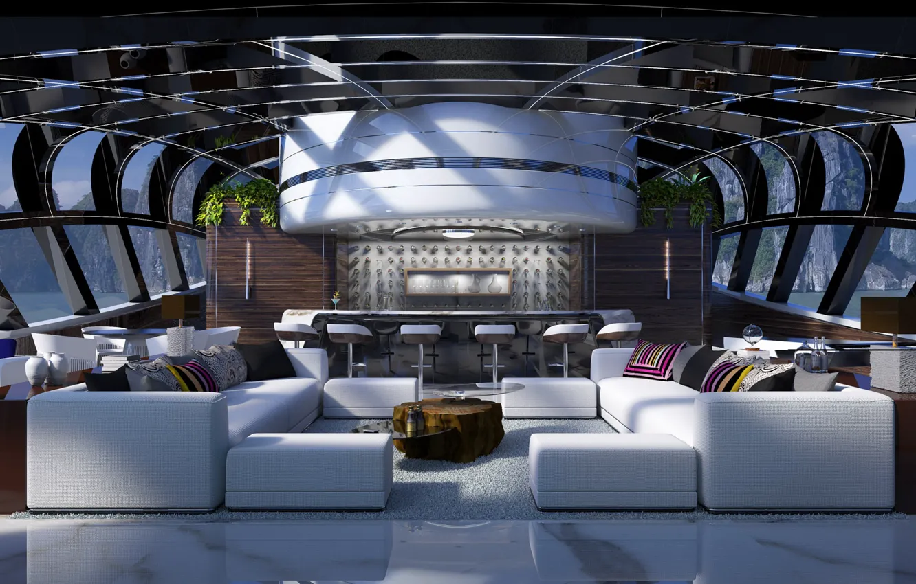 Фото обои дизайн, стиль, интерьер, бар, Thailand, салон, Oceanco Black Pearl interior, яхта Oceanco Black Pearl