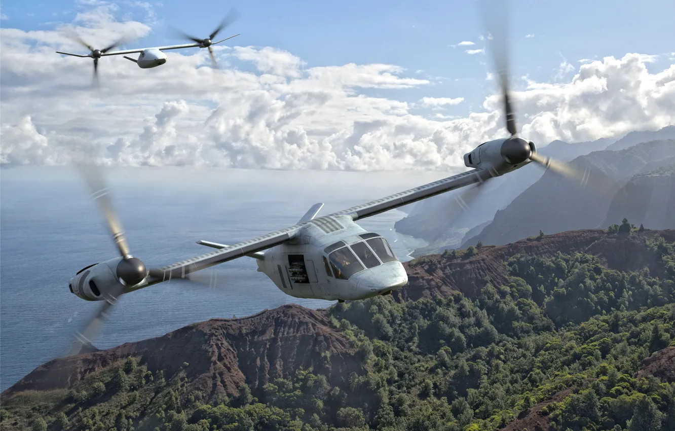 Фото обои Горы, Полет, США, Конвертоплан, Lockheed Martin, Bell V-280 Valor, Tiltrotor aircraft