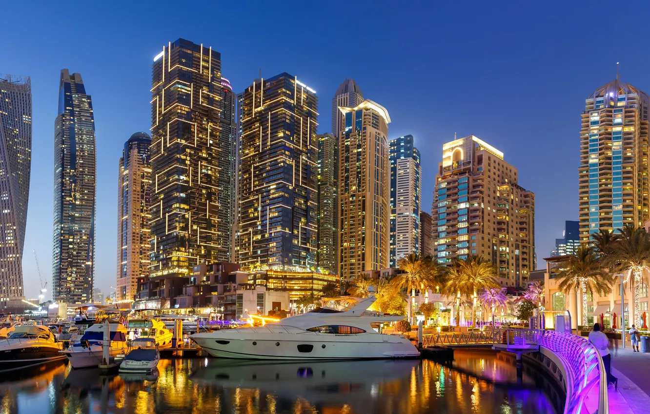Фото обои panoramic photo, united arab emirates, dubai marina, dubai harbour, marina dubai