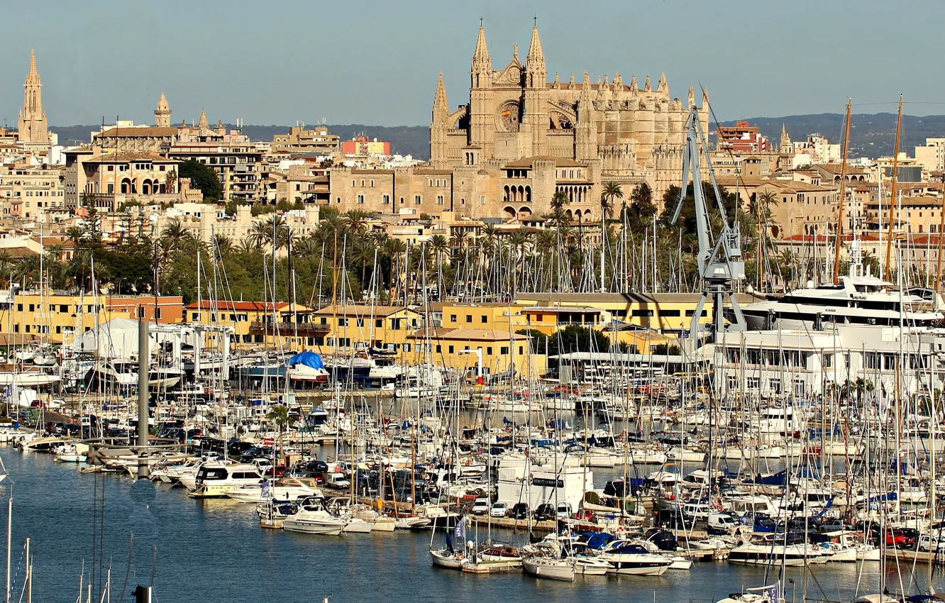 Фото обои Франция, яхты, лодки, порт, собор, гавань, Марсель