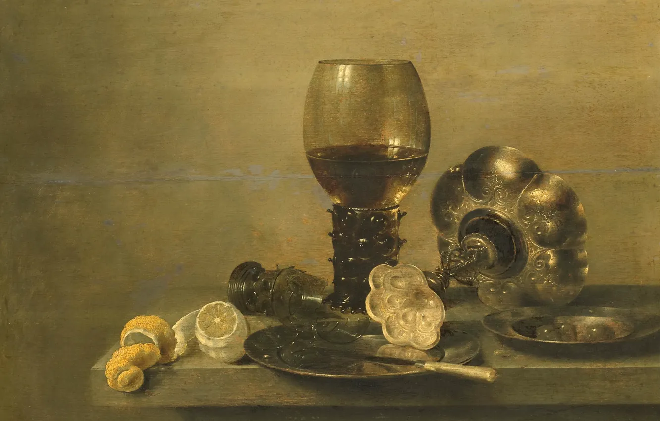 Фото обои лимон, масло, картина, Натюрморт, кубок, Виллем Клас Хеда, 1642, Willem Claesz Heda