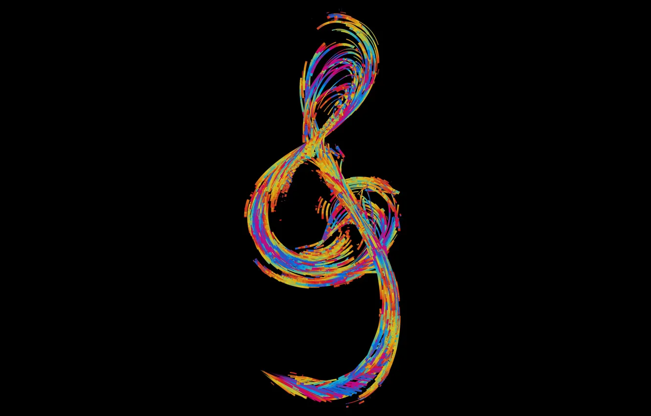 Фото обои music, colorful, minimalism, digital art, artwork, black background, simple background, musical notes