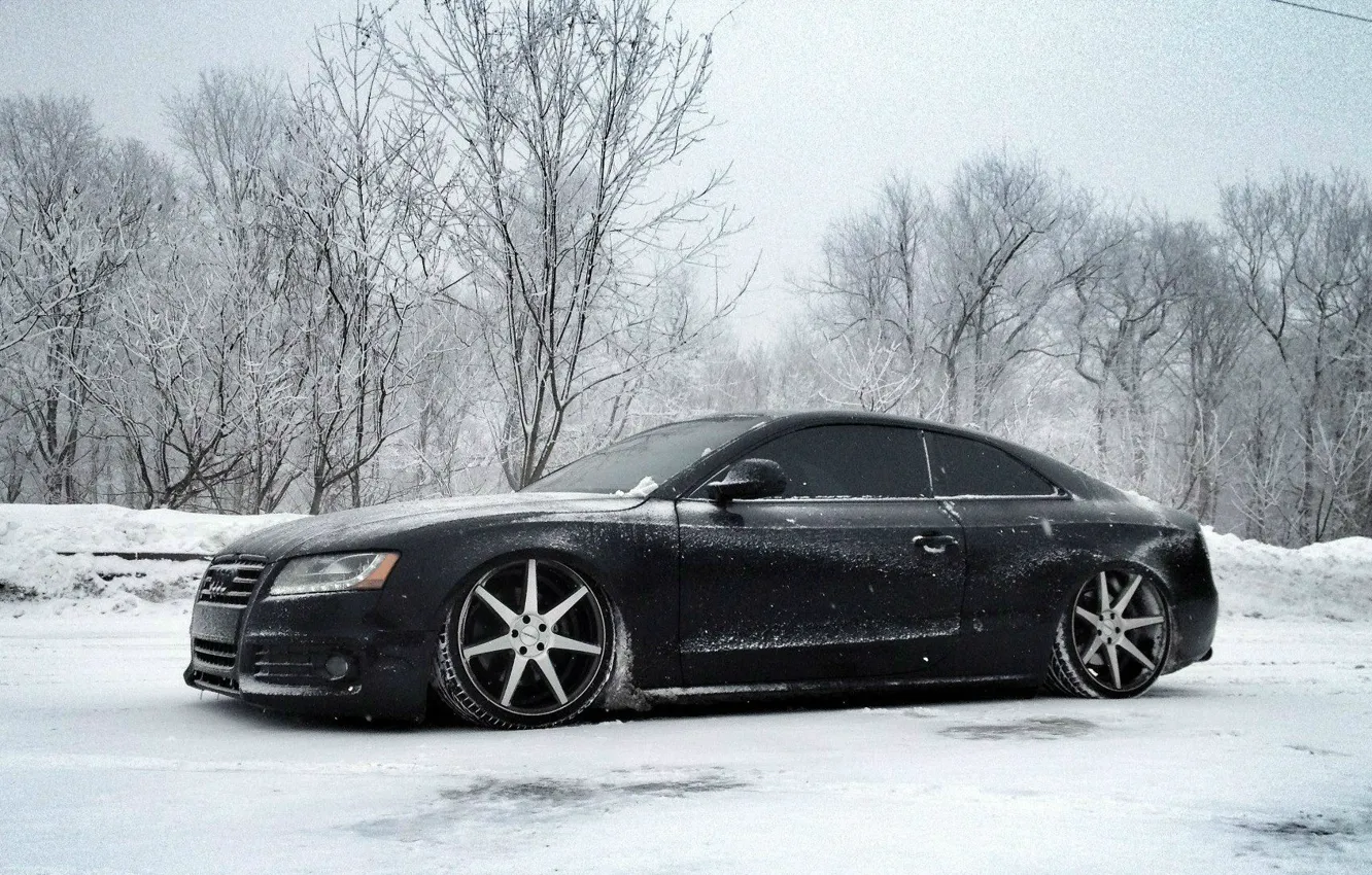 Фото обои Зима, Ауди, Снег, Тюнинг, Диски, Audi S5, Vossen