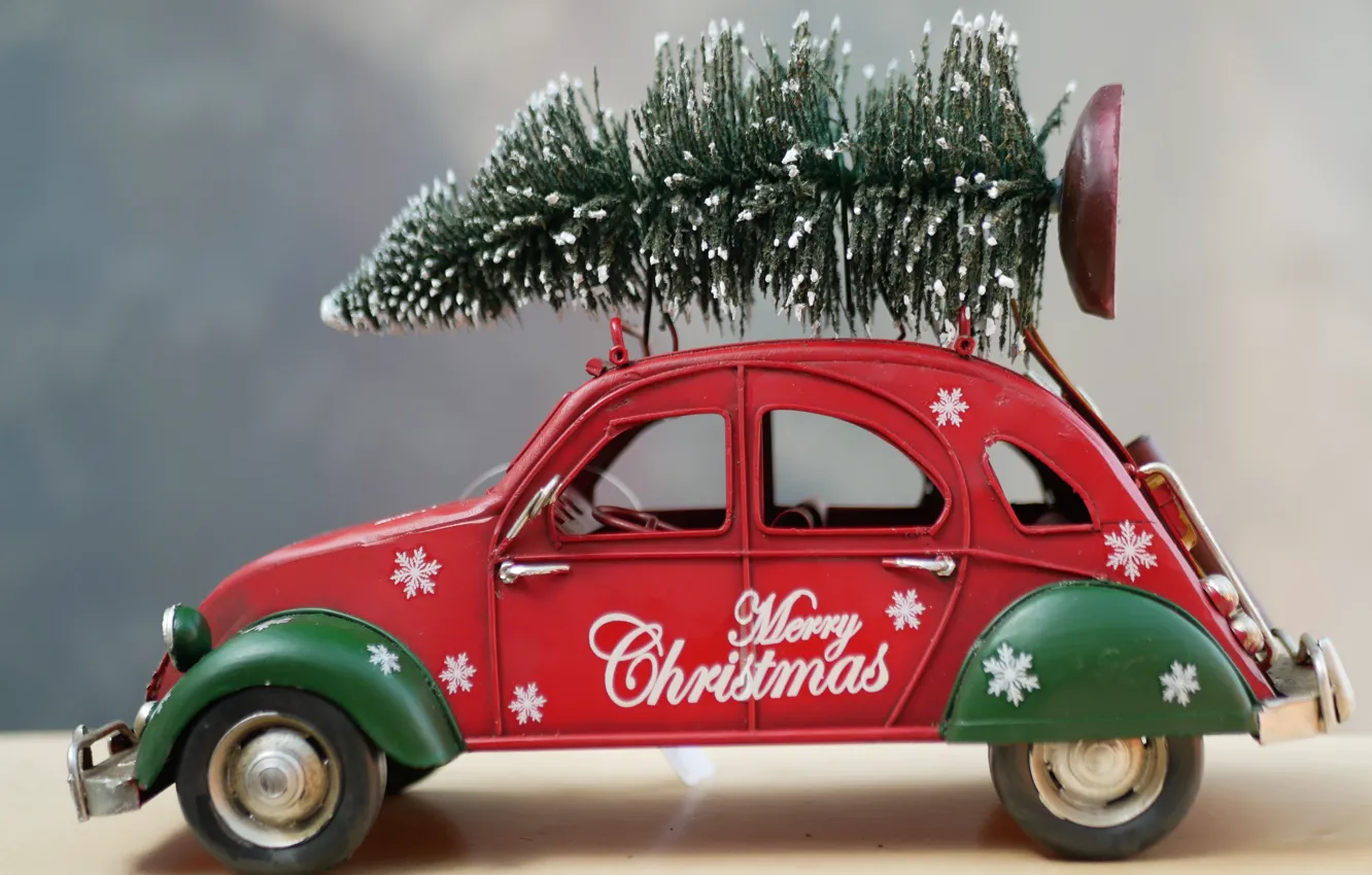 Фото обои зима, машина, снежинки, праздник, надпись, игрушка, игрушки, Рождество