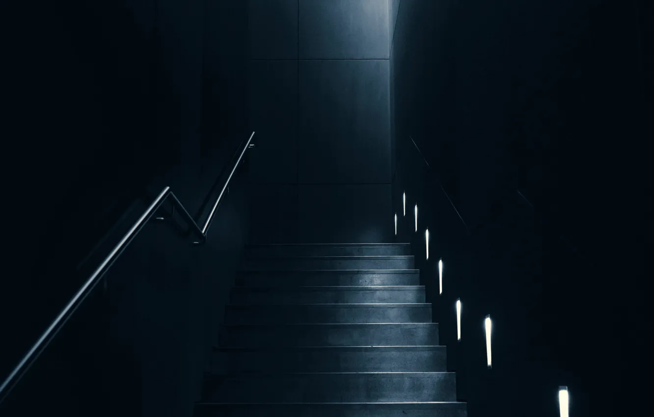 Фото обои dark, room, interior, staircase, lighting, backlight, 4k ultra hd background