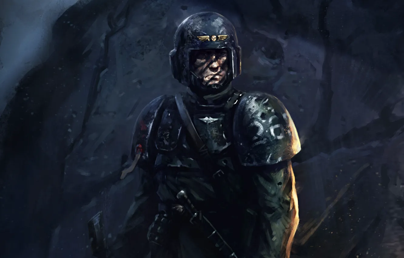 Фото обои фантастика, арт, солдат, шлем, Warhammer, warhammer 40k, imperial guardsmen, Astra Militarum