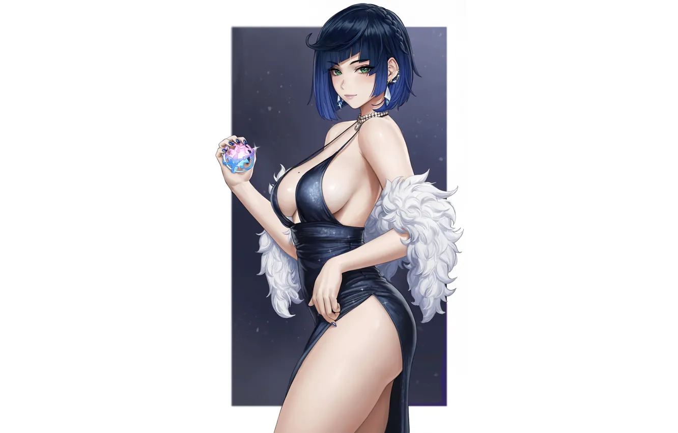 Фото обои girl, hot, sexy, blue, anime, pretty, ball, babe