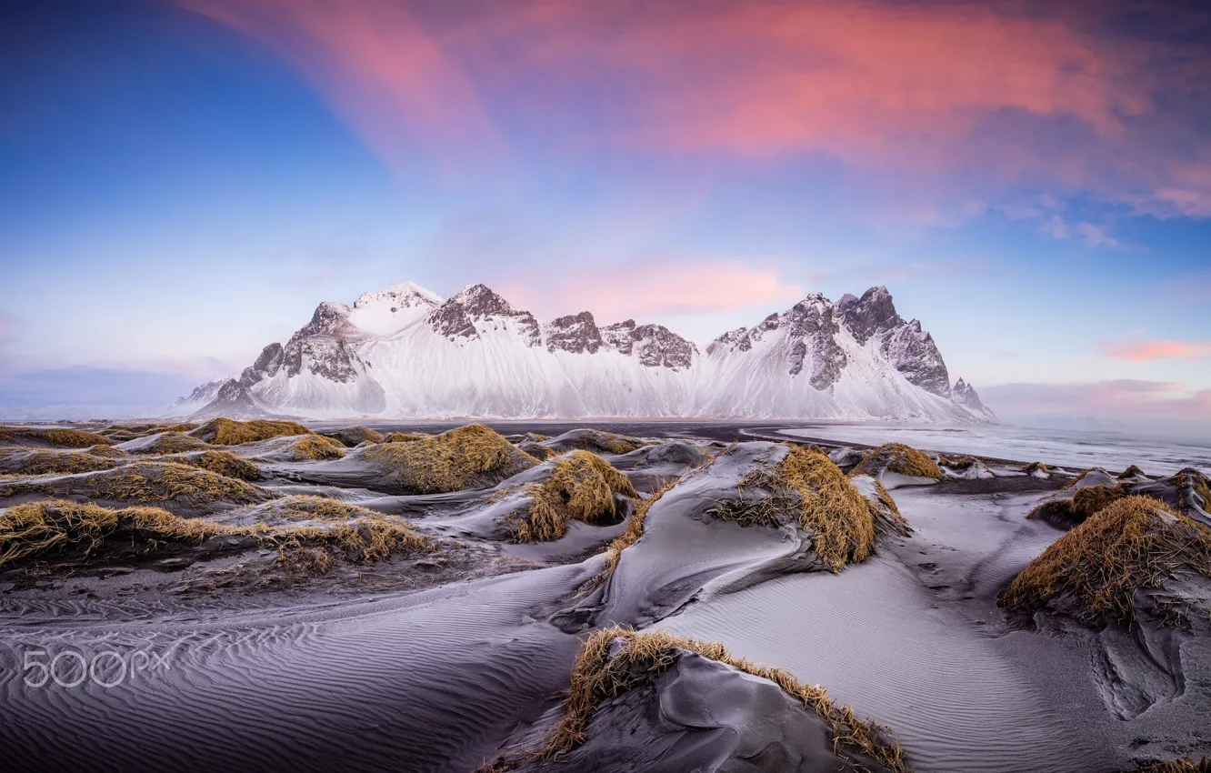 Фото обои пляж, небо, горы, гора, Исландия