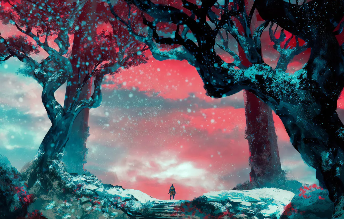 Фото обои Лес, Воин, Red, Warrior, Forest, Sekiro, Sekiro: Shadows Die Twice