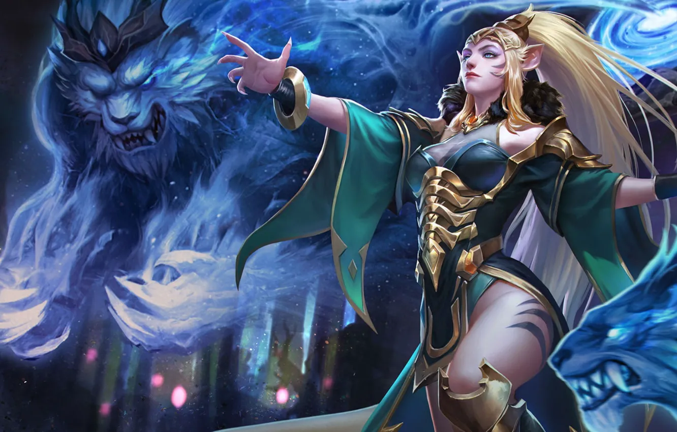 Фото обои шлем, эльфийка, арена, белые волосы, онлайн, МОБА, Arena of Valor, Арена Доблести