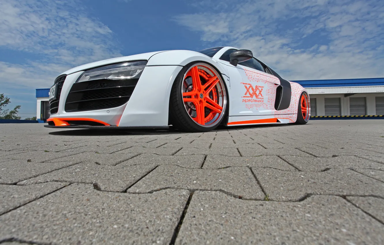 Фото обои Audi, Orange, wheels, Car, White, XXX Performance, r8