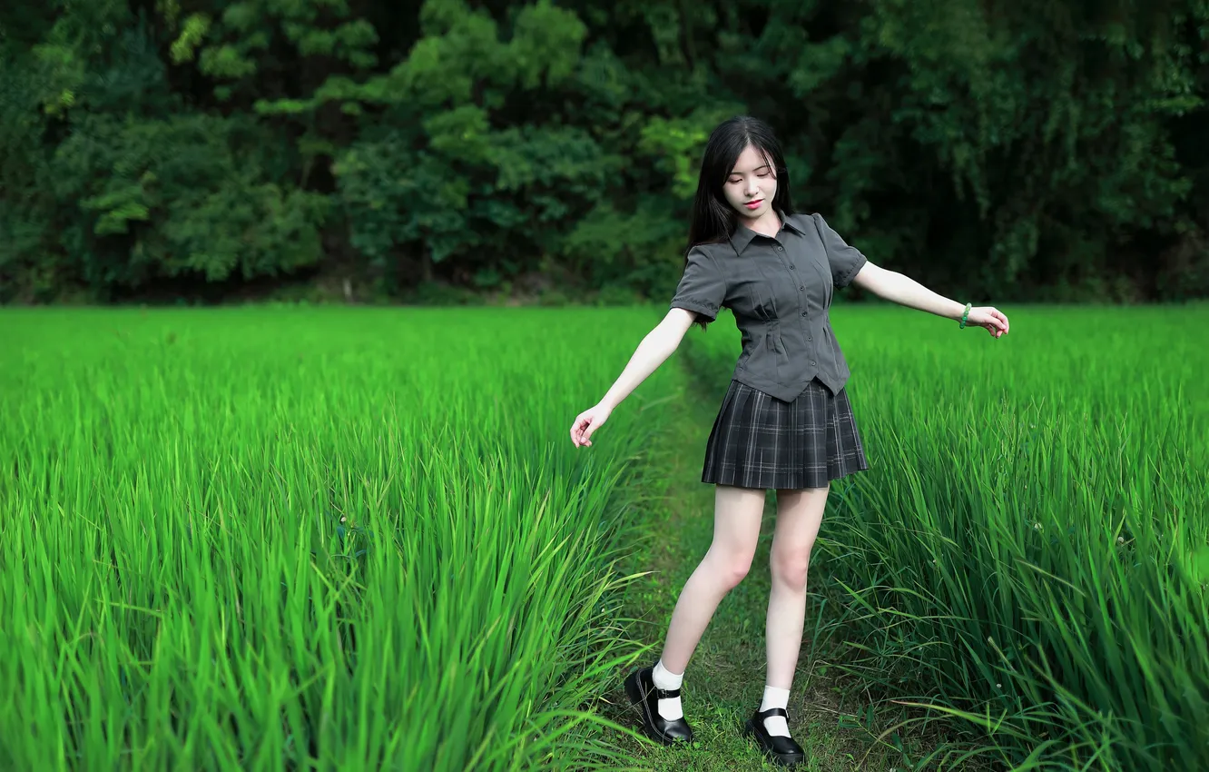 Фото обои Beautiful, Asian, Model, Woman, Cute, Pretty, Outdoor, Uniform