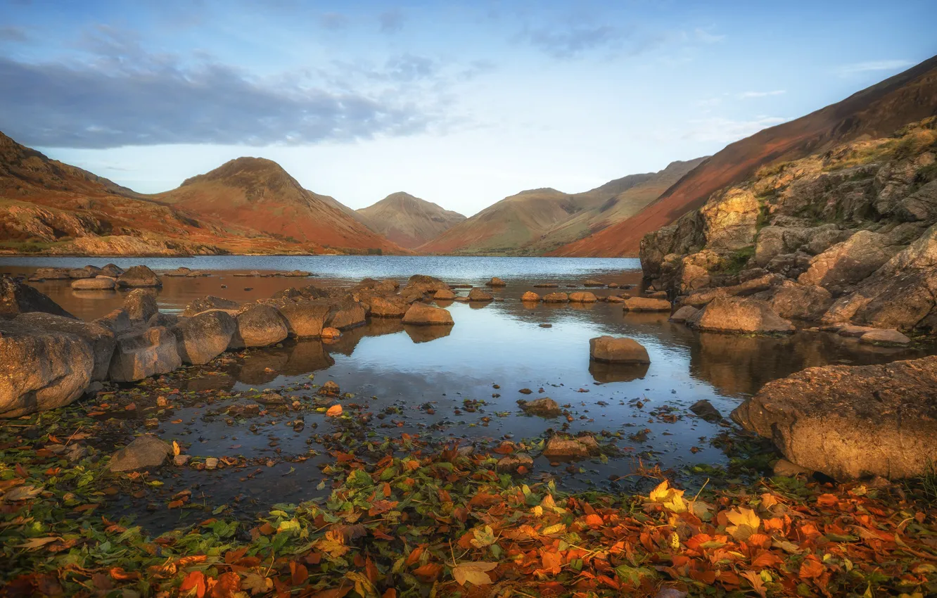 Фото обои пейзаж, горы, озеро, камни, Англия