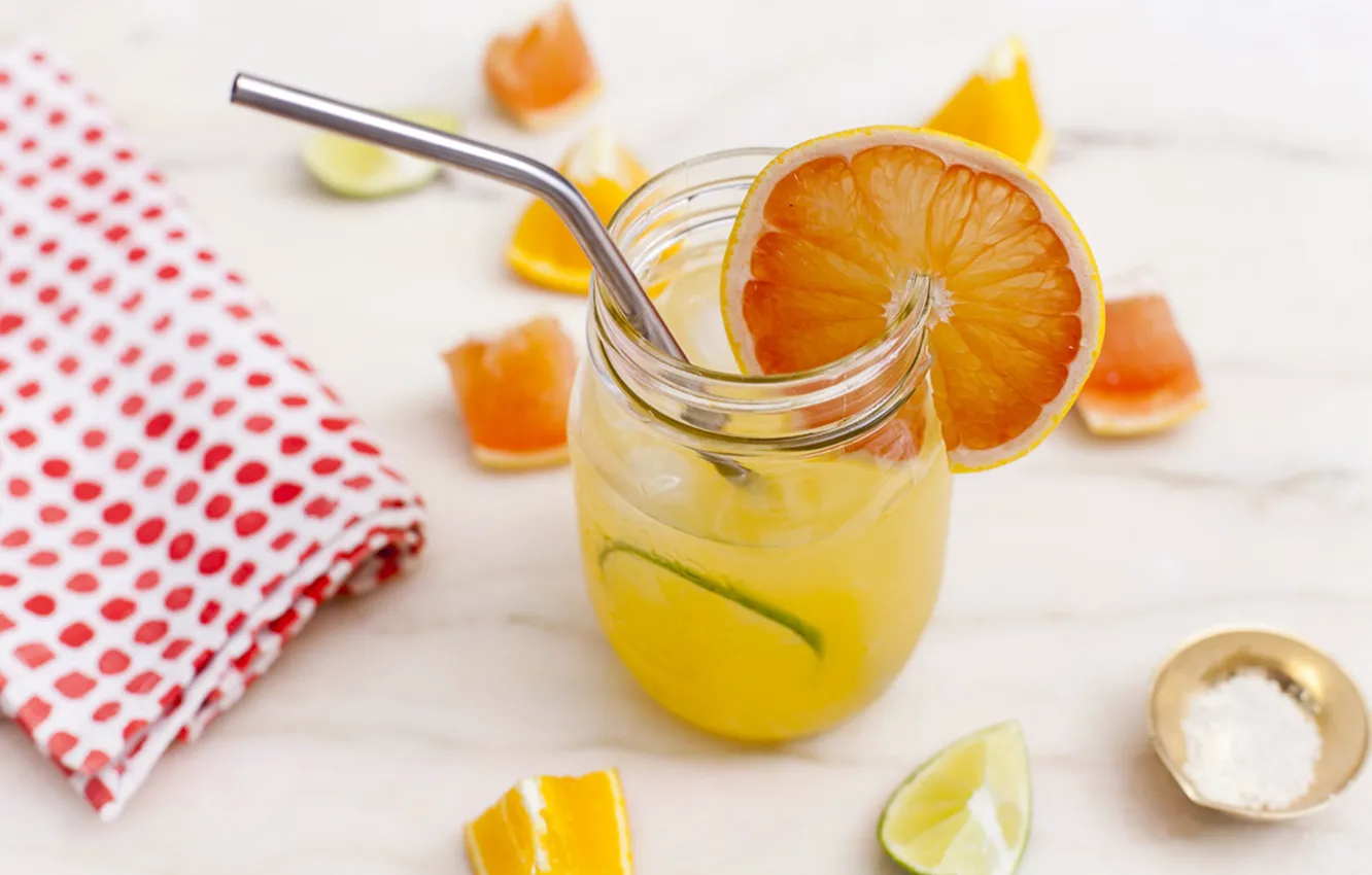Фото обои апельсин, коктейль, лайм, трубочка, цитрус, напиток, грейпфрут, салфетка
