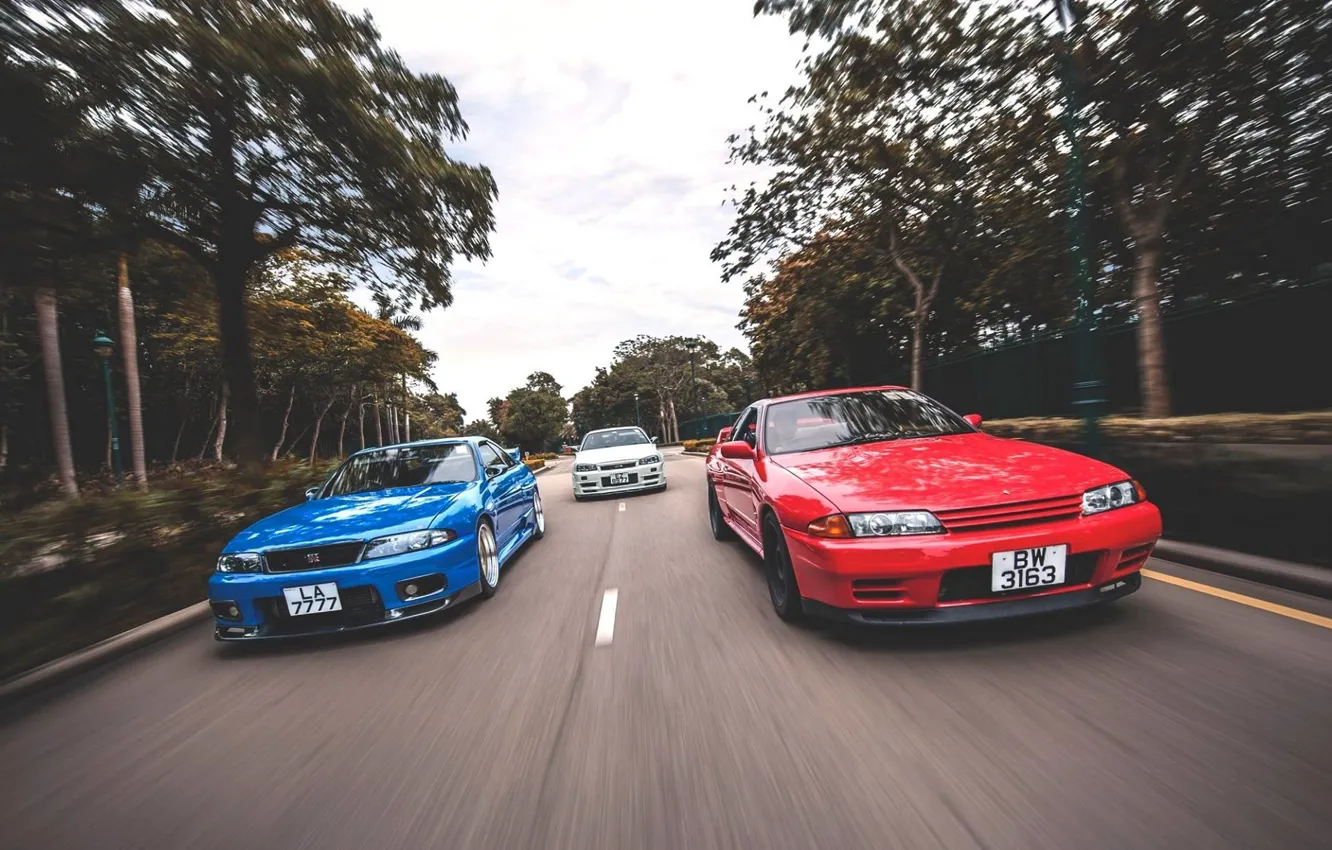Фото обои nissan, turbo, red, white, skyline, japan, blue, jdm