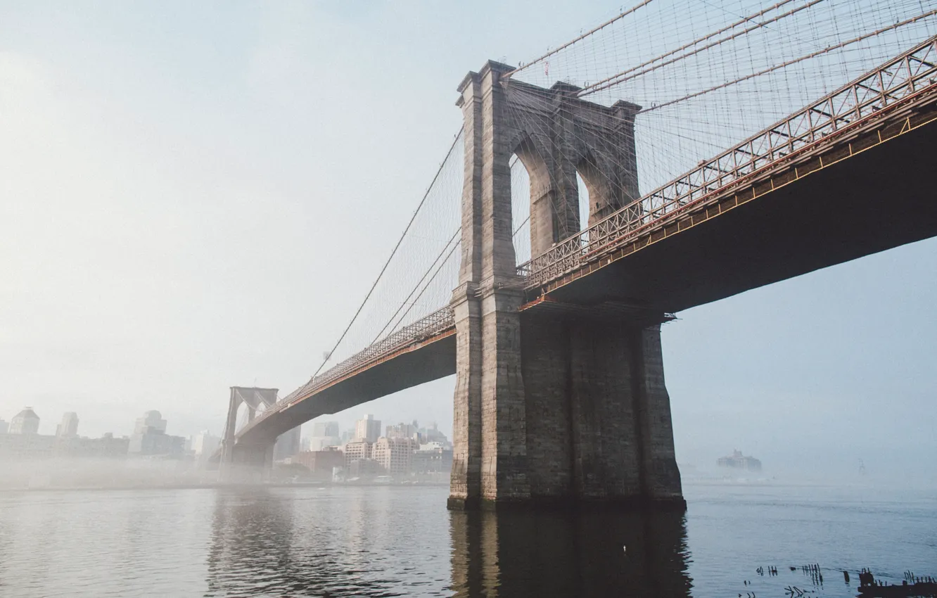 Фото обои река, Нью-Йорк, USA, США, Бруклинский мост, New York, Brooklyn Bridge