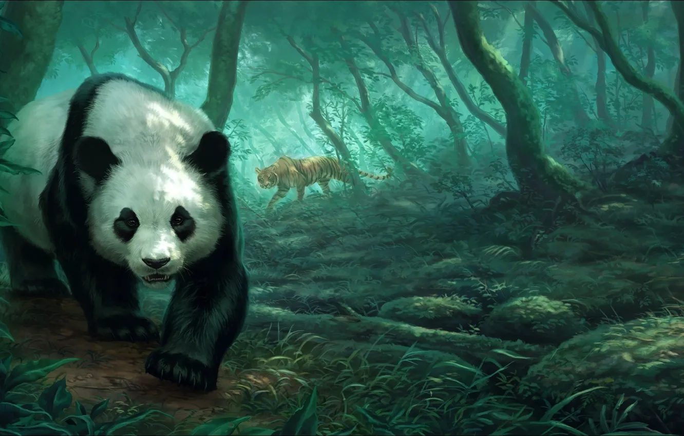 Фото обои панда, живопись, Арт, Art, tiger, picture, panda, paiting