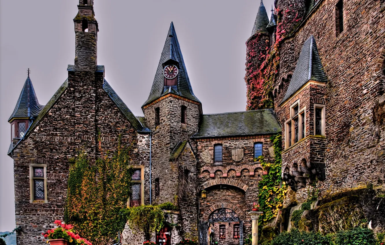 Фото обои дизайн, замок, Германия, hdr, Кохем, Reichsburg